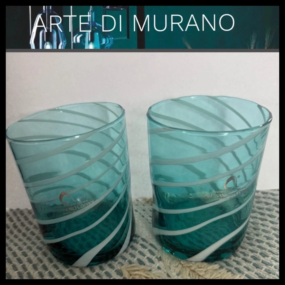 NEW⭐️Arte Di Murano Alessandro Coppola Handmade Italian Teal Drinking Glasses